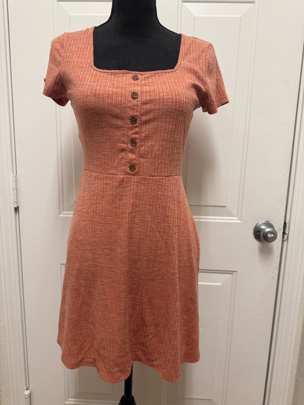 Arizona Jean Company Square Neck Button-Front Mini Dress in Rust